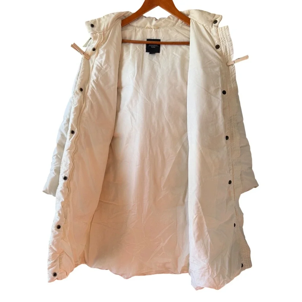 Weekend MaxMara Down Filled Long Length Belted Fur Trim Hood Women's Size 4 - Picture 3 of 14